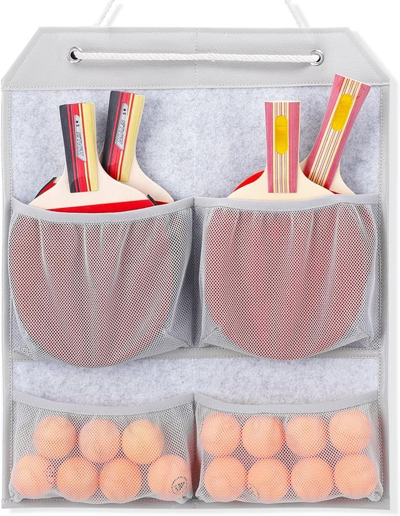 VISEMAN Ping Pong Storage Rack, Table Tennis Racket Holder Wall Mount Organizer for 4 Paddles and Balls - Image 1